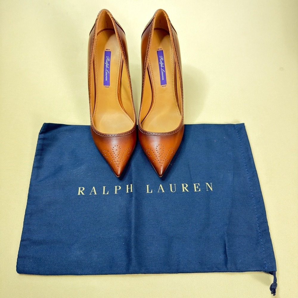 NEW Ralph Lauren Purple Label Sibylle Heels EU37.5 US7.5 Brown Burnished Leather - Picture 8 of 12